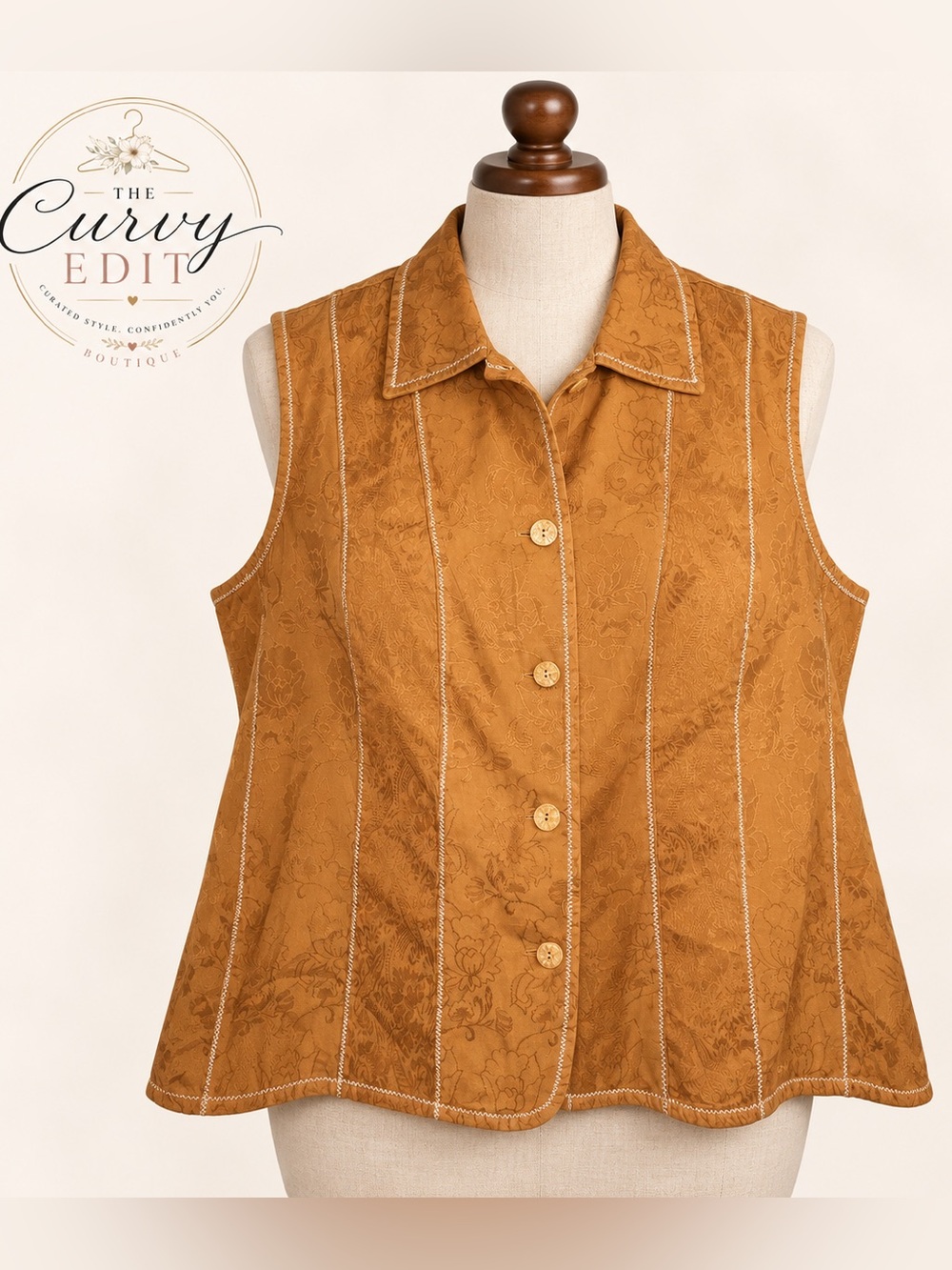 Coldwater Creek 2X Cotton Floral Jacquard Button Front Vest Boho Western Chic
